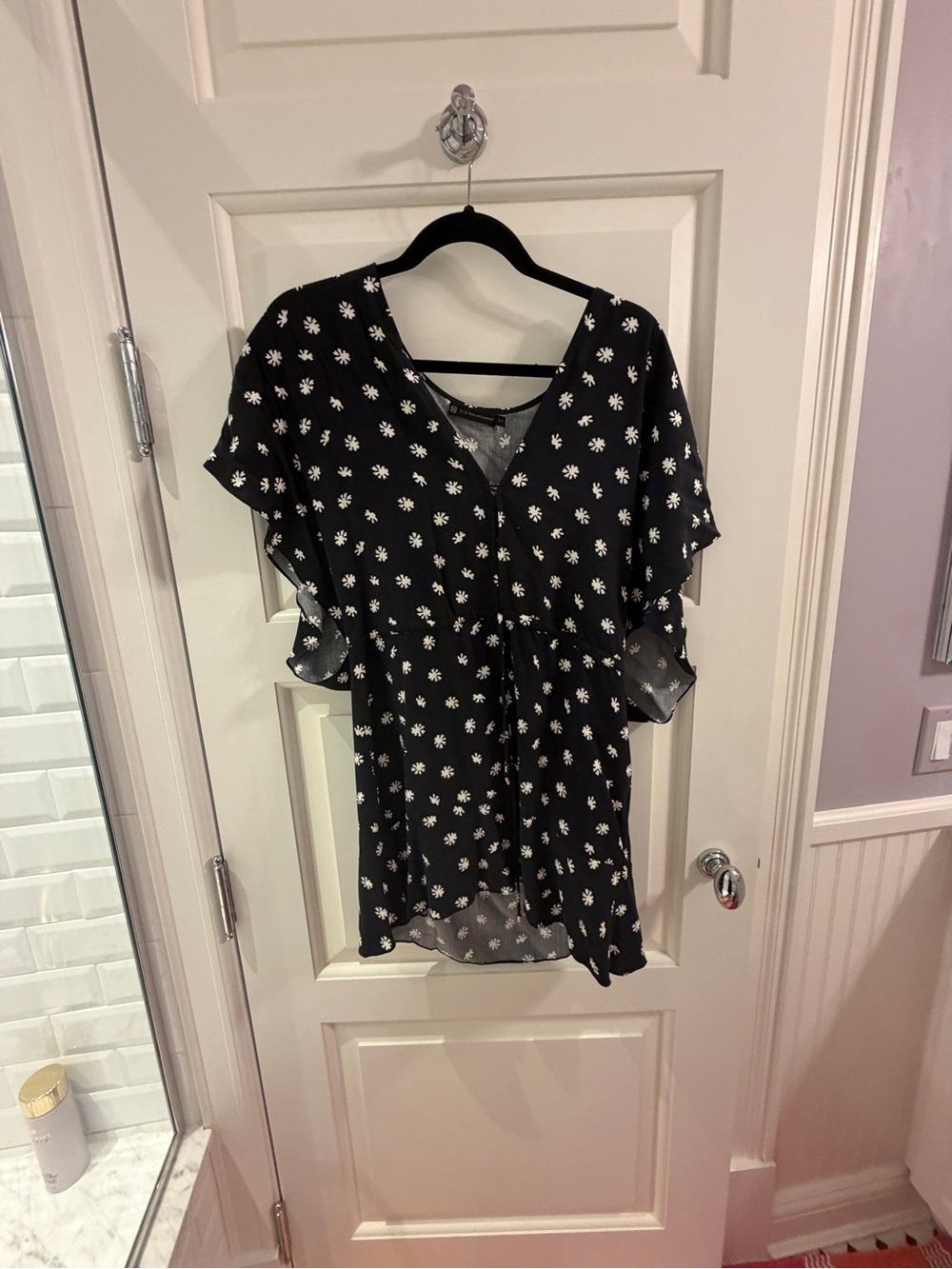 Black Daisy-Print Swim Coverup with Drawstring